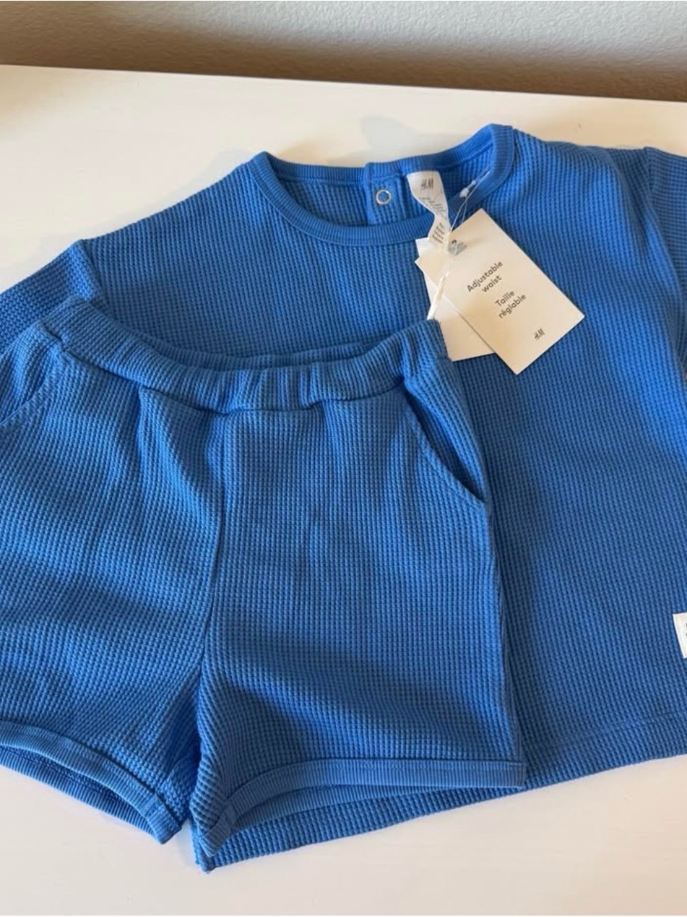 H&M Kids Waffle-Knit Blue Shorts Set 12-18M